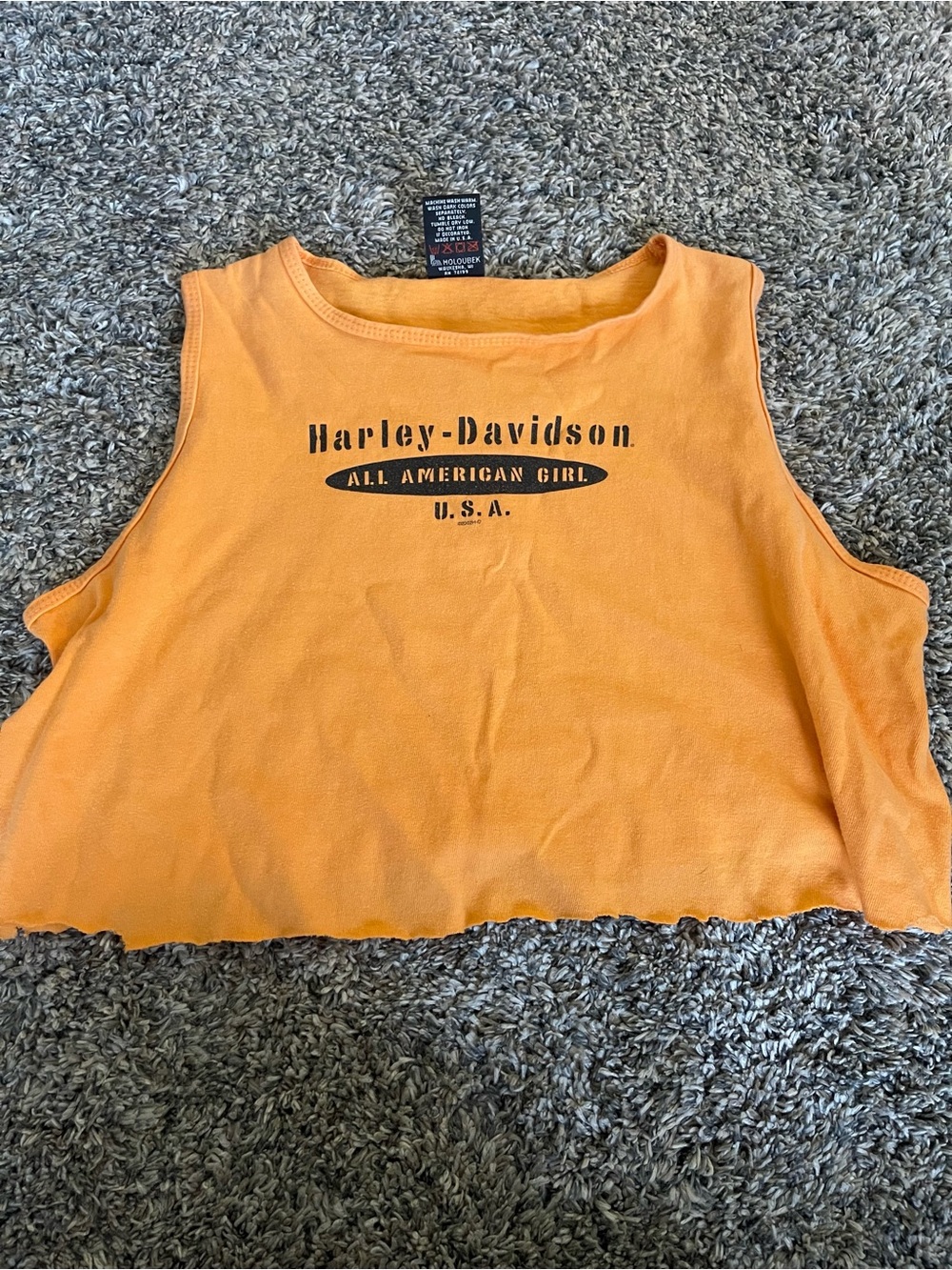 Vintage Harley-Davidson Orange Cropped Graphic Tank - All American Girl